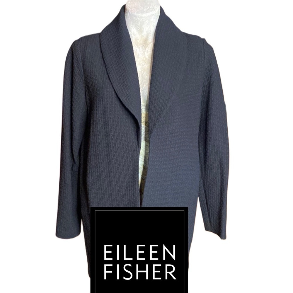 Eileen Fisher Cotton/ Tencel Stretch Basket Shawl Collar Jacket Black Sz S